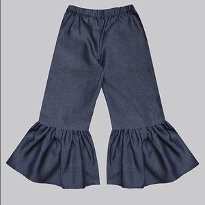 Girls Dark Denim Ruffle-Hem Bell Bottom Pants